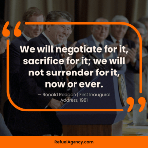 ronald reagan speaking at a podium about freedom and liberty