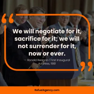 ronald reagan speaking at a podium about freedom and liberty