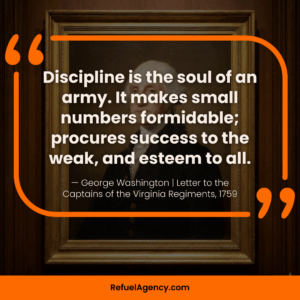 George Washington and Dwight Eisenhower portraits with text overlay "Strategic Military Leadership Quotes for Business"