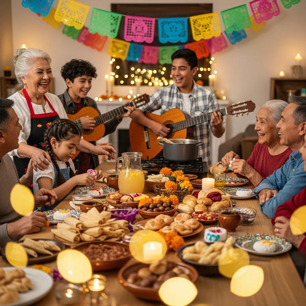 Hispanic family celebrating a cultural holiday, emphasizing community and tradition